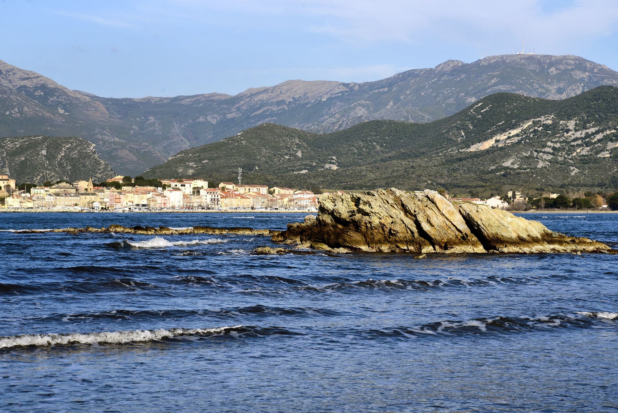 The coast at La Roya, with Saint-Florent in the background